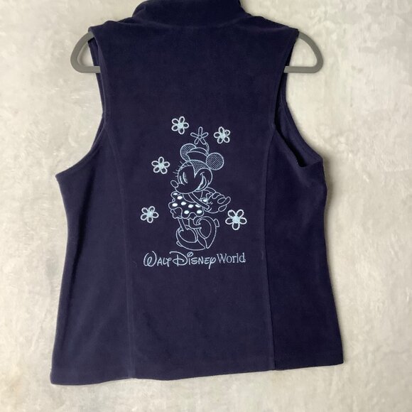 Disney Parks Authentic Women Large Fleece Vest Minnie Mouse Embroidery Navy Blue - Picture 2 of 8